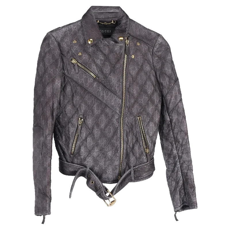 Women's Travel Attire Gucci Monogram Biker Jacket in Black Leather