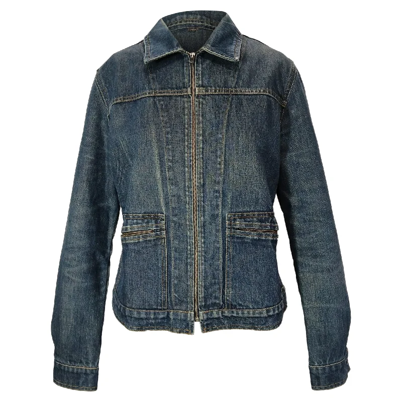 Women's Travel Outfit Set Fendi Vintage Zipped Jacket in Blue Cotton Denim