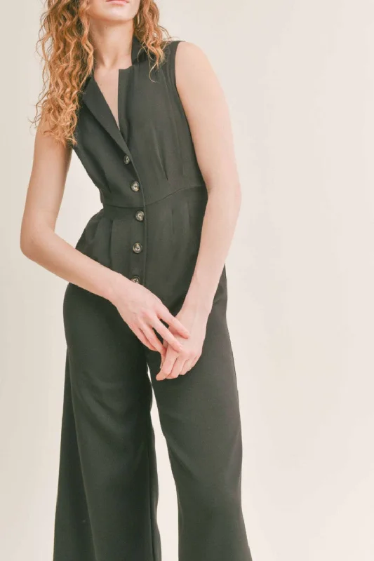 Women's Date Night Outfit Sadie & Sage Coffee Date Jumpsuit in Black