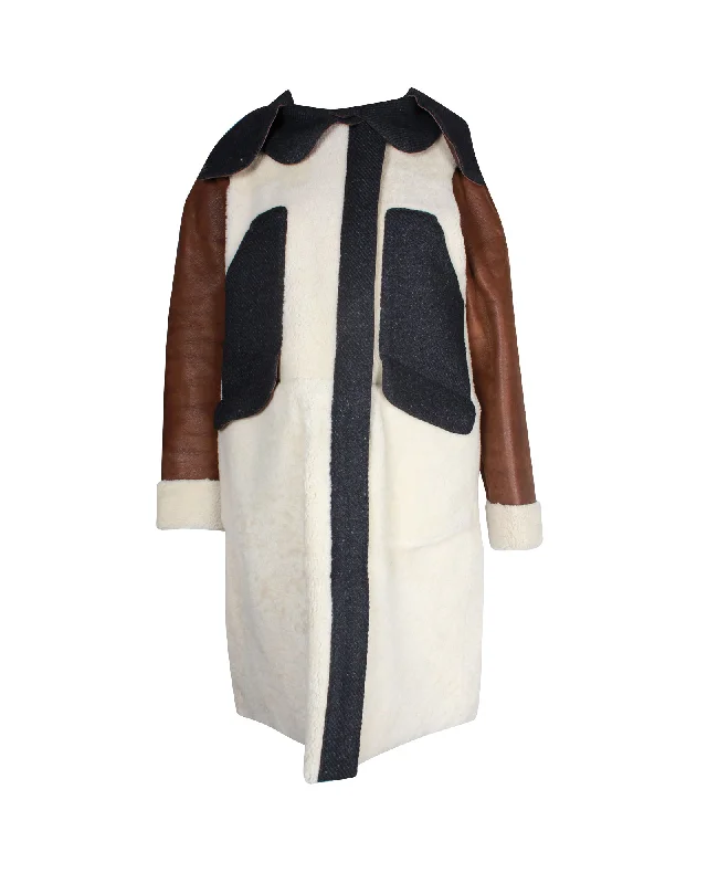 Women's Sporty Chic Clothes Marni Shearling Colorblock Pattern Fur Coat in Multicolor Lambskin Shearling