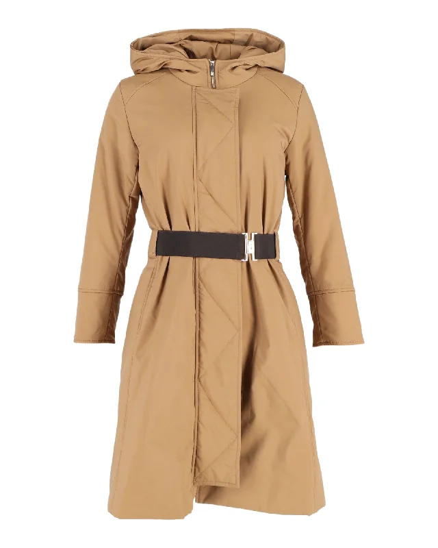 Women's Fashion Clothes Carolina Herrera Hooded Belted Coat in Beige Polyester