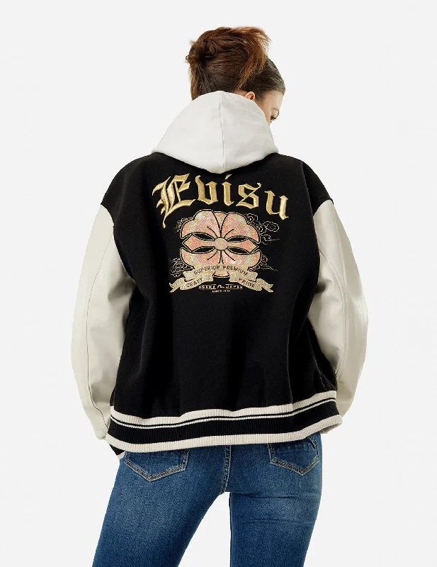 Women's Elegant Outfit Kamon and Logo Embroidery Fashion Fit Varsity Jacket