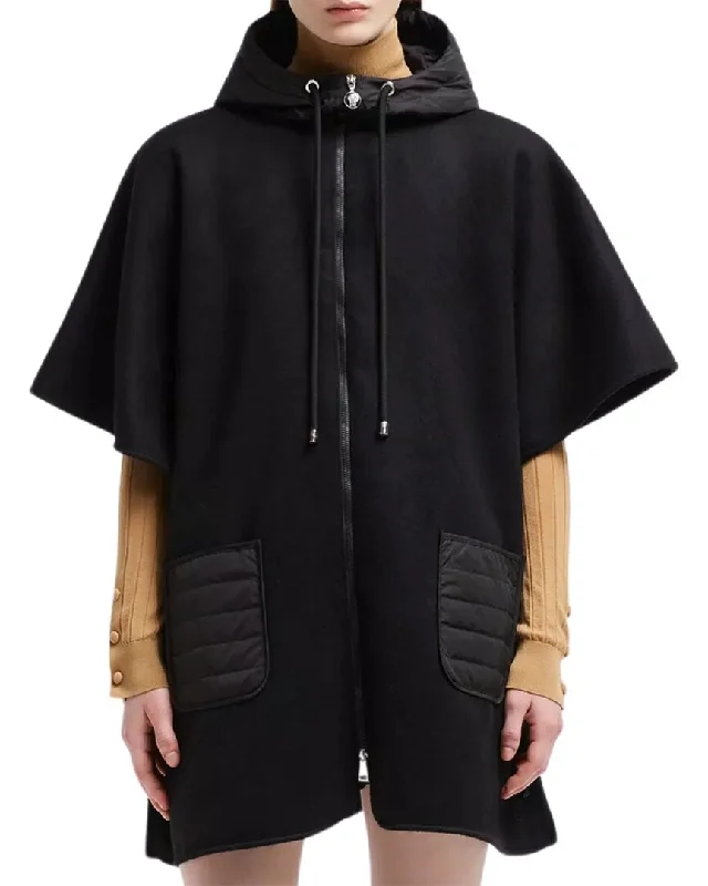 Women's Occasion Wear Apparel Moncler Hooded Wool-Blend Cape