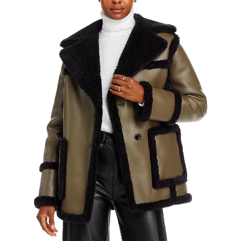 Women's Transitional Apparel Womens Faux Leather Faux Shearling Leather Jacket