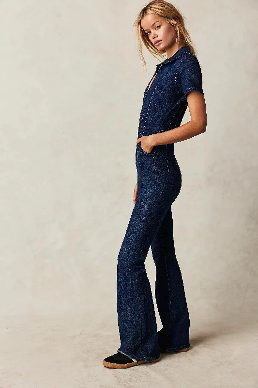 Women's Comfortable Lounge Garments Free People Jayde Flare Jumpsuit in Night Sky