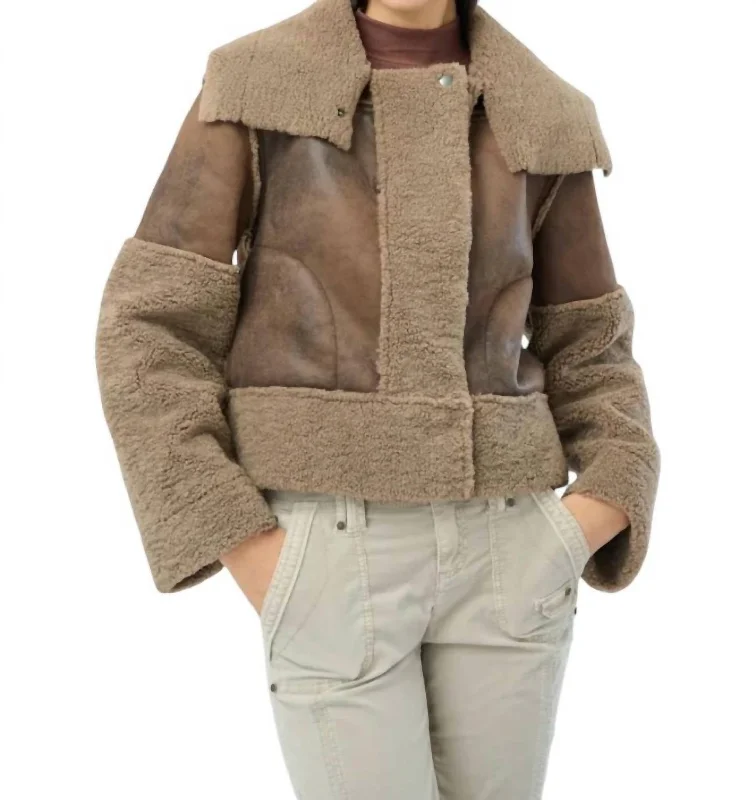 Women's Weekend Outfit Trisha Bonded Distressed Suede Sherpa Jacket In Hazel