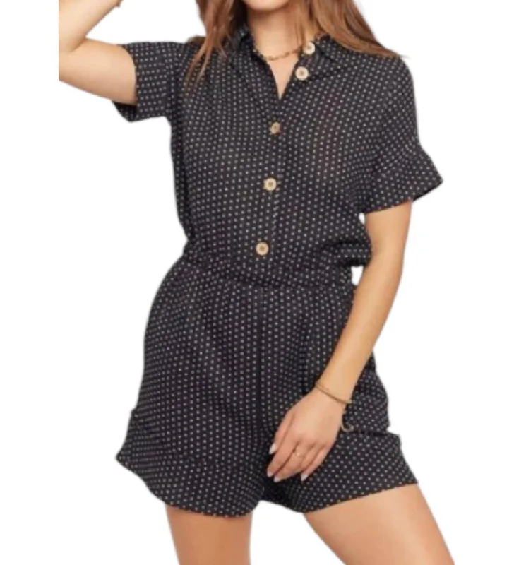 Vintage-Inspired Women's Apparel Tenley Dot Romper In Black