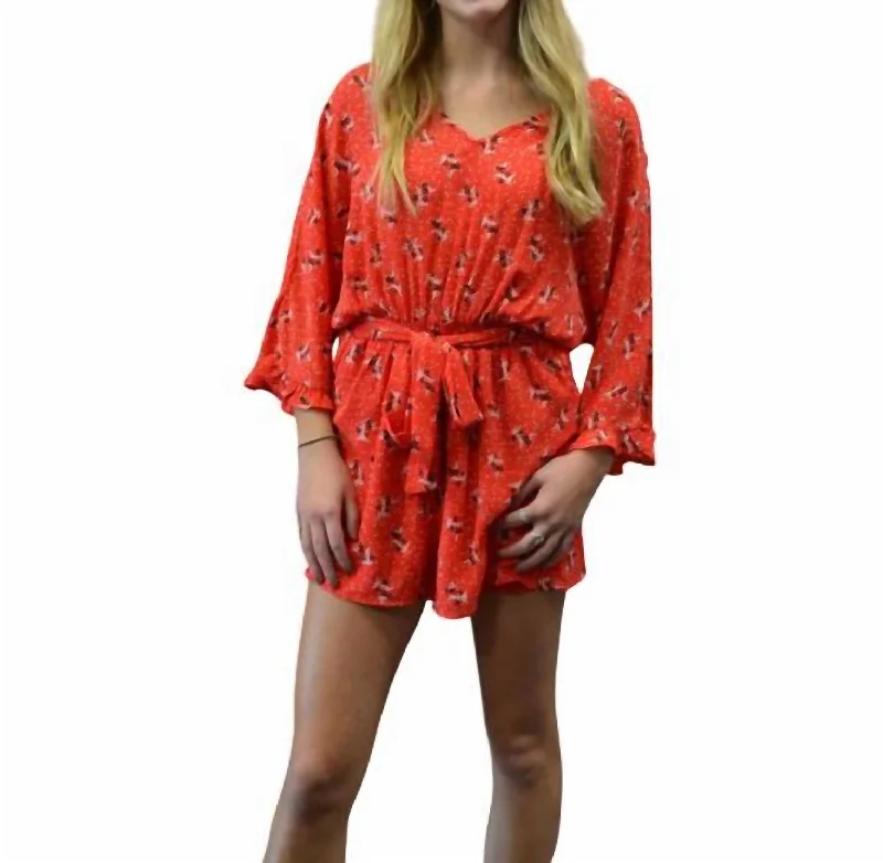 Women's Trendy Attire Floral Dot Dolman V-Neck Romper In Coral