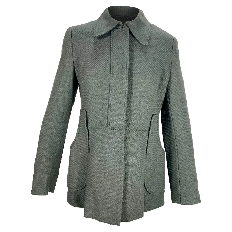 Women's Evening Attire Prada Herringbone Single-Breasted Peacoat in Grey Wool