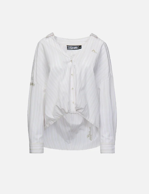 Women's Formal Event Clothing Seagull Appliqué Pinstripe Shirt