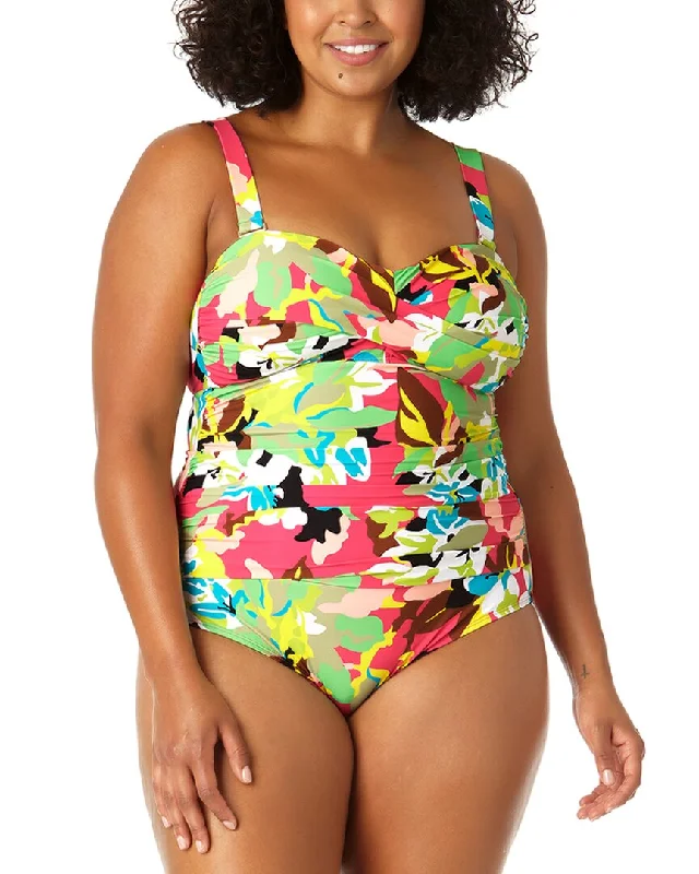 Plus-Size Women's Clothing Anne Cole Twist Front Shirred Bandeau One-Piece