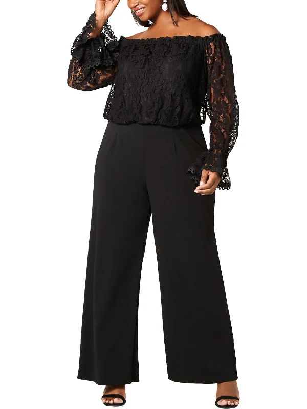 Women's Elegant Evening Outfit Plus Womens Lace Crepe Jumpsuit