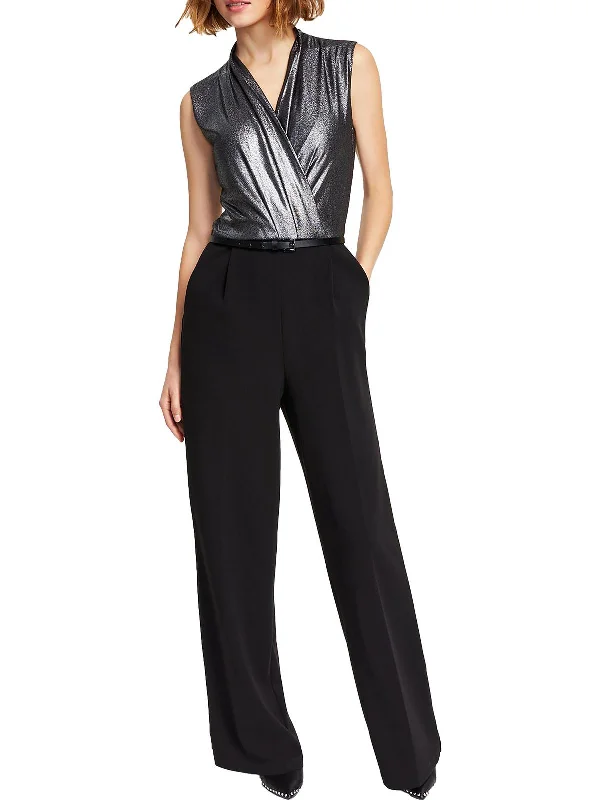 Women's Occasion Wear Apparel Womens Glitter Wide Leg Jumpsuit