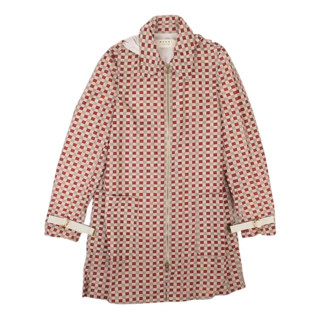 Stylish Women's Outerwear Apparel Marni Women's Beige And Red Nylon Zip-Up Checked Jacket