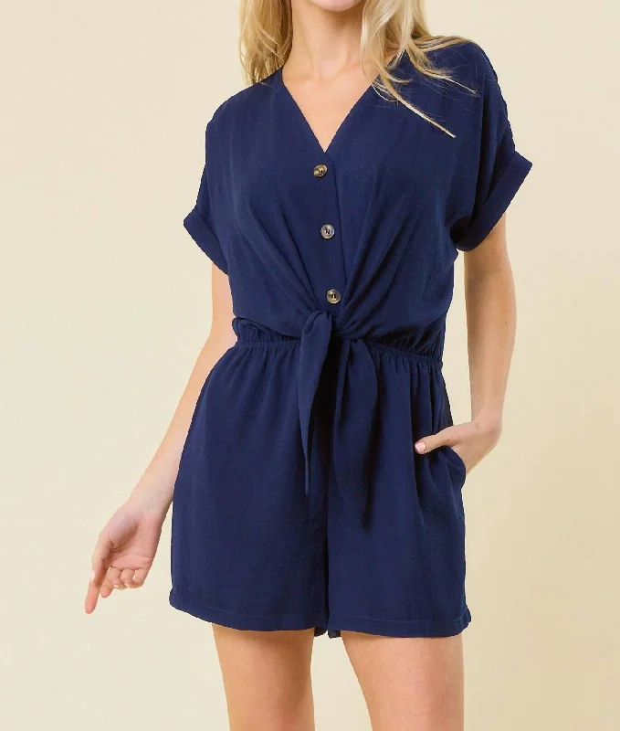 Women's Professional Apparel Kara Front Tie Romper In Navy