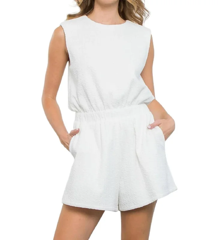 Women's Clothes And Garments Brooke Sleeveless Textured Romper In White