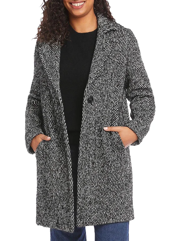 Women's Plus-Size Garments Tailored In Teal Womens Wool Blend Herringbone Long Coat