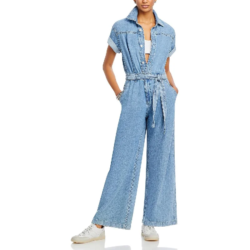 Women's Outerwear Apparel Womens Denim Wide-Leg Jumpsuit