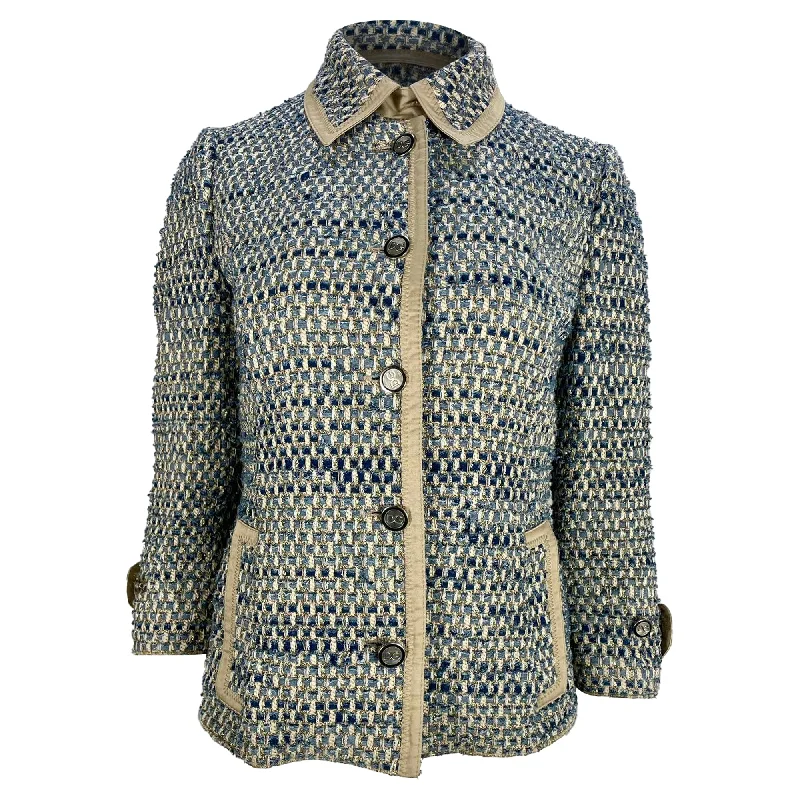 Casual Attire For Women Dolce & Gabbana Button-Down Jacket in Blue Cotton Tweed