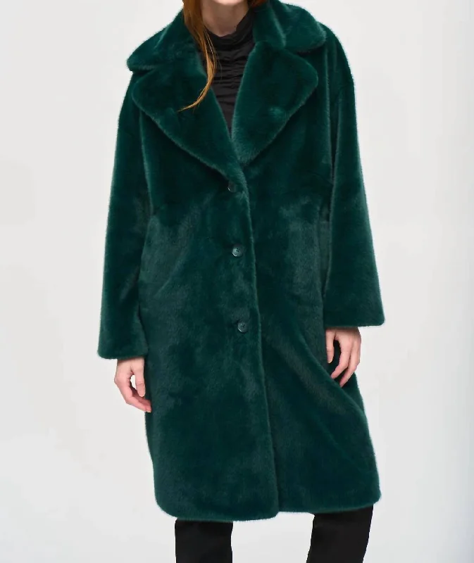 Vintage Clothing For Women Faux Fur Straight Coat In Absolute Green