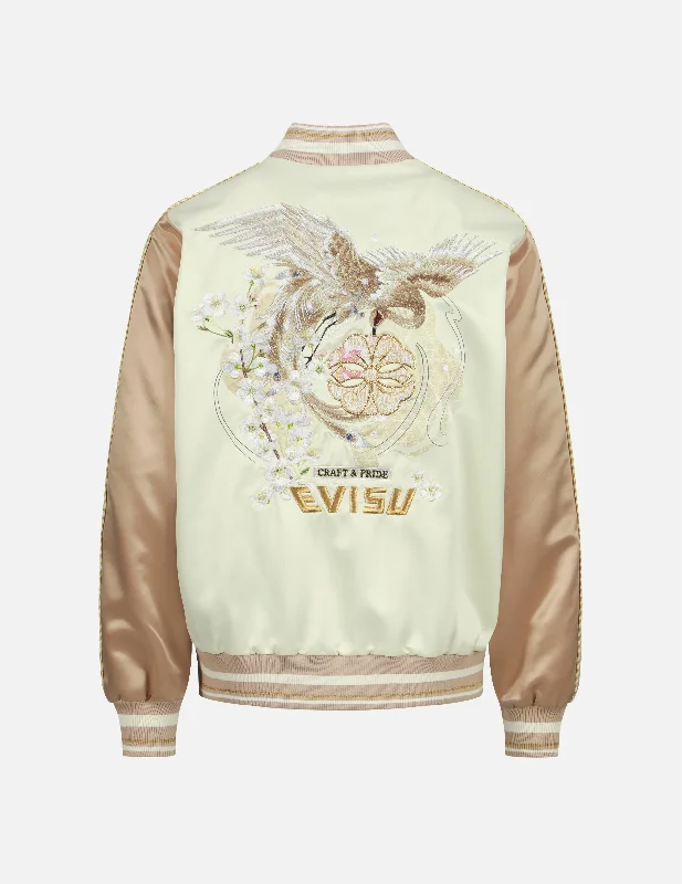 Women's Plus-Size Attire Peacock Embroidery and Brocade Kamon Appliqué Souvenir Jacket