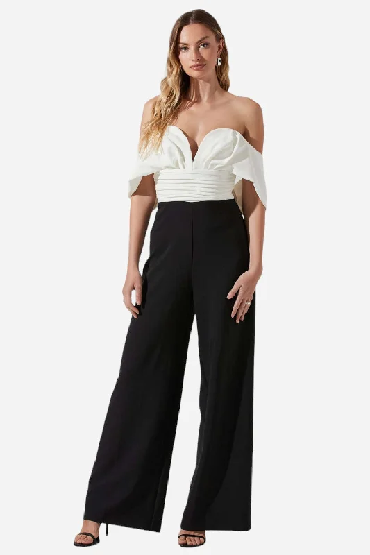 Women's Casual Attire ASTR The Label Betania Colorblock Wide Leg Jumpsuit in White Black