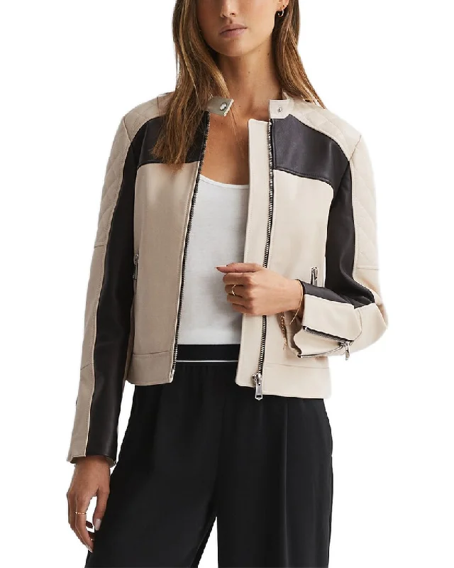 Women's Trendy Activewear Apparel Reiss Adelaide Leather Collarless Quilted Jacket