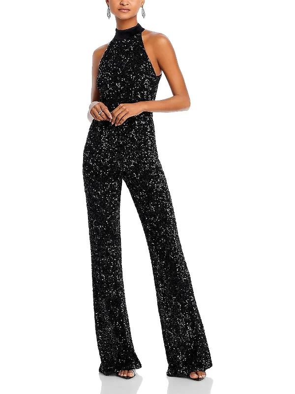 Women's Vacation Clothes Cataline Womens Sequin High Neck Jumpsuit