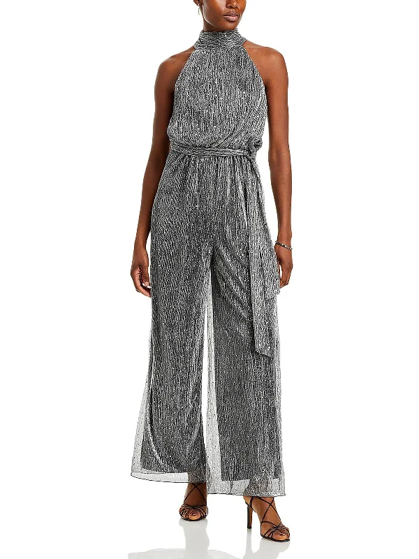 Classic Women's Apparel Womens Metallic Halter Jumpsuit