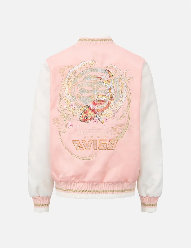 Fashionable Women's Outfit “Koi Playing in the Waves” and Kamon Embroidery Souvenir Jacket