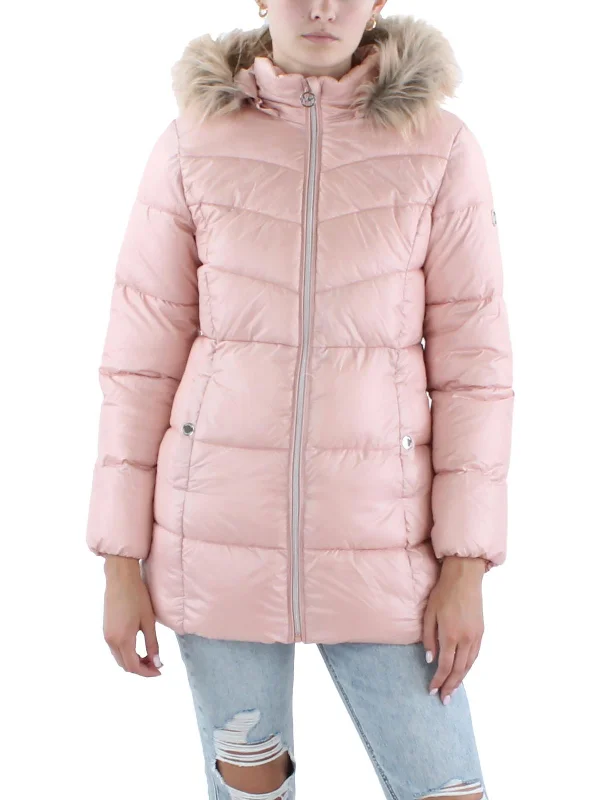 Women's Stylish Professional Garments Womens Faux Fur Trim Polyester Puffer Jacket