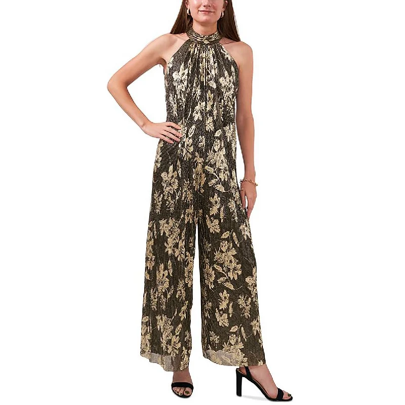 Women's Resort Apparel Petites Womens Metallic Sleeveless Jumpsuit