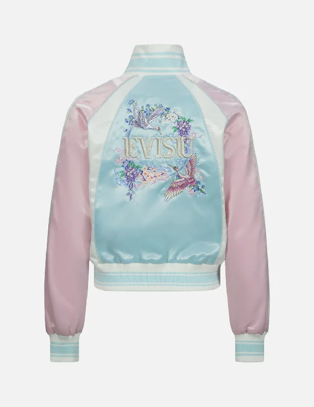 Women's Luxury Attire Cranes and Floral Embroidery Fashion Fit Souvenir Jacket