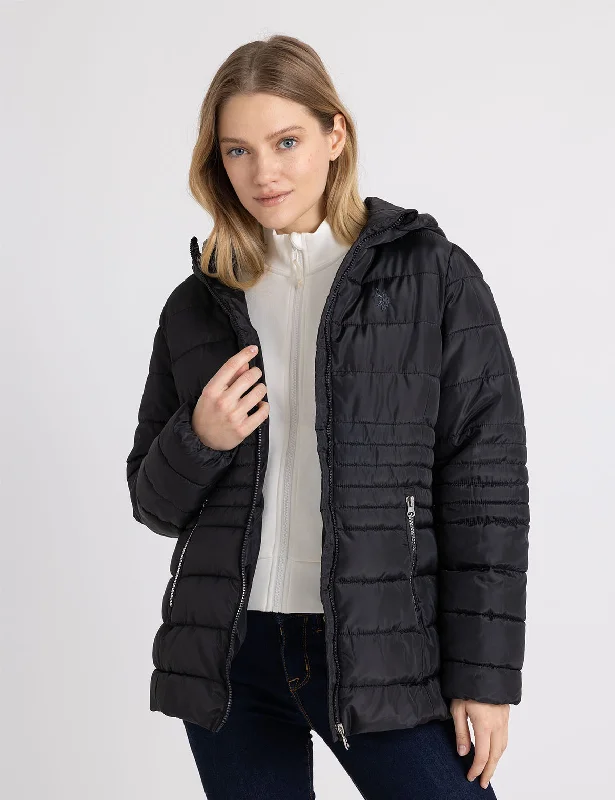 Women's Casual Wear Outfit HOODED PUFFER COAT WITH SLASH POCKETS