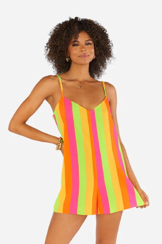 Women's Outfit Show Me Your Mumu Rascal Romper in Neon Vacay Stripe