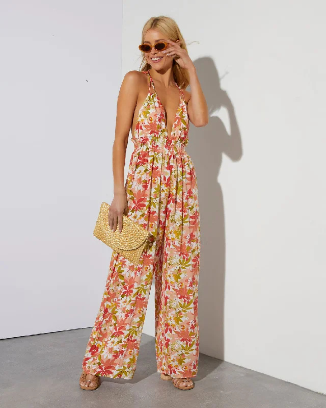 Women's Professional Attire Carrie Low V-Neck Floral Jumpsuit