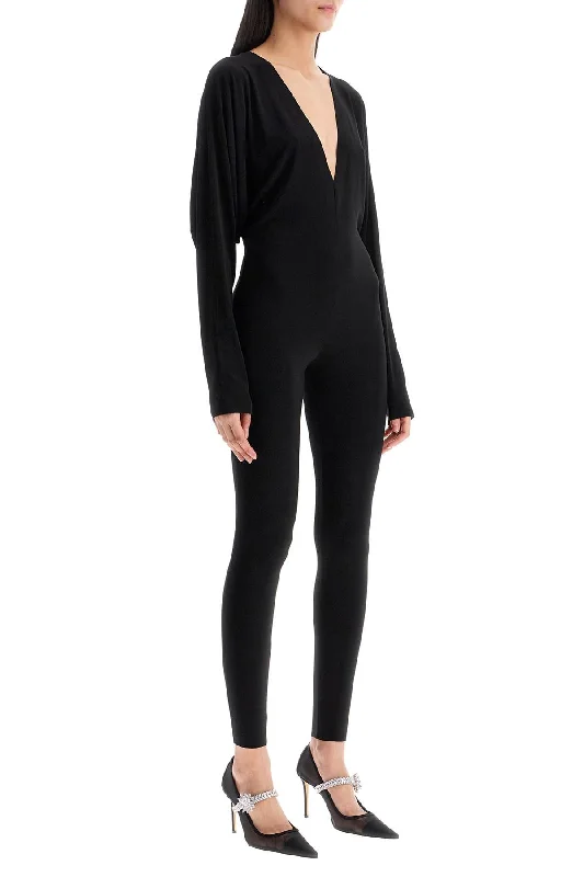 Women's Formal Clothes Norma Kamali Black Slim Fit Long Sleeve V Neck Jumpsuit