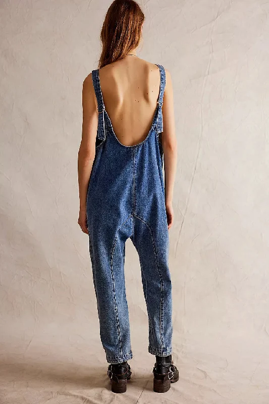 Women's Comfy Loungewear Outfit Free People We The Free High Roller Jumpsuit in Sapphire Blue