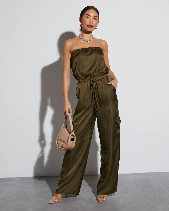 Charming Women's Garments Parisa Strapless Satin Tie Waist Jumpsuit