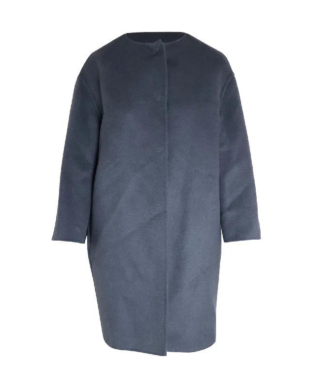 Women's Clothes For The Office Prada Cocoon Coat in Blue Virgin Wool