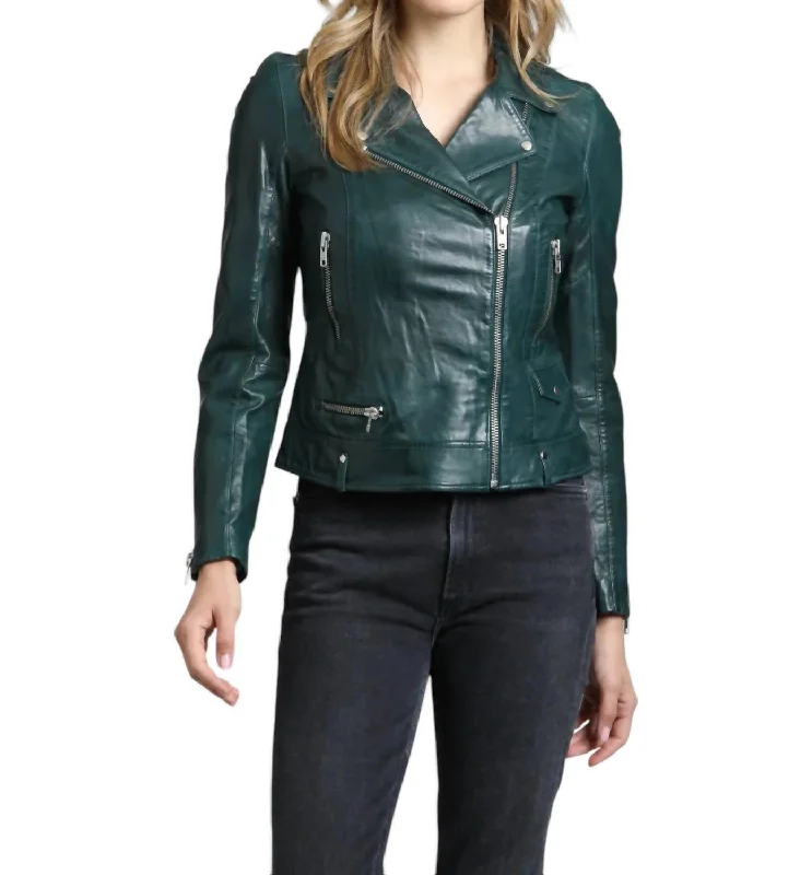 Women's Holiday Clothing Classic Moto Leather Jacket In Green Vinyl