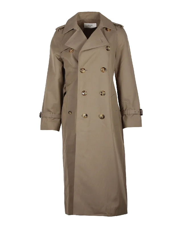 Women's Casual Wear Clothes Celine Double-Breasted Trench Coat in Beige Cotton