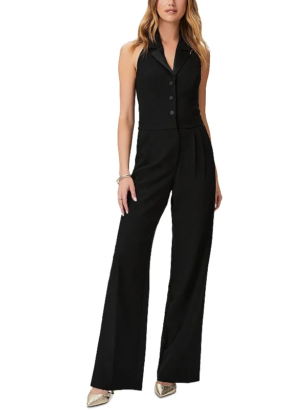 Women's Clothes Vienna Womens Satin Trim Open Back Jumpsuit