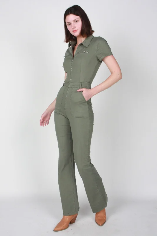 Women's Stylish Casual Garments Pistola Martina Short Sleeve Flare Jumpsuit in Colonel