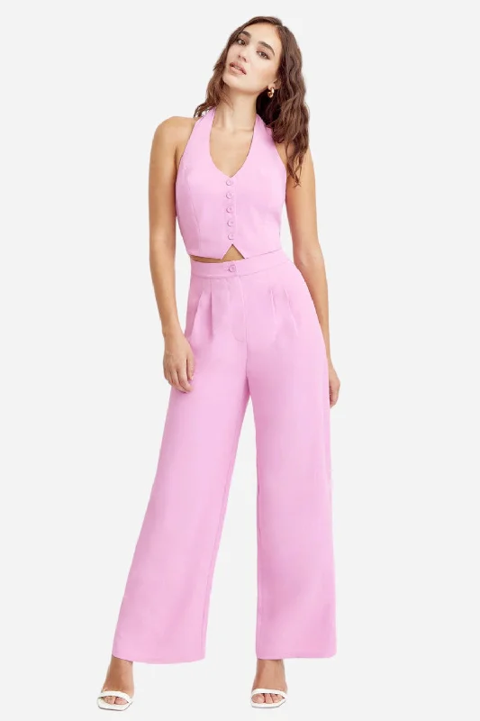 Women's Cozy Outfit For Lounging Adelyn Rae Farrah Halter Jumpsuit in Pink