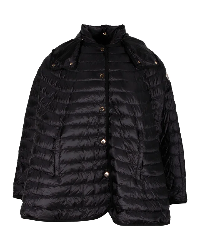 Vintage-Inspired Women's Clothes Moncler Chinchard Poncho-Style Puffer Jacket in Black Nylon