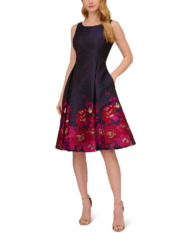 Stylish Women's Garments For Holidays Adrianna Papell Metallic Floral Border Fit Flare Jacquard Dress