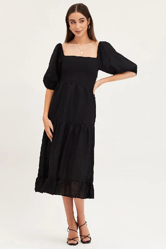 Women's Clothes For Work Black Maxi Dress Linen