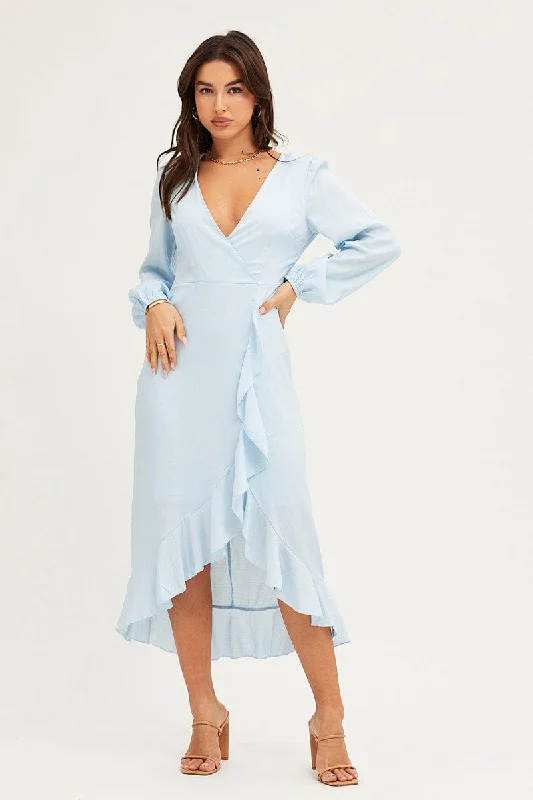 Women's Elegant Apparel Blue Wrap Midi Dress