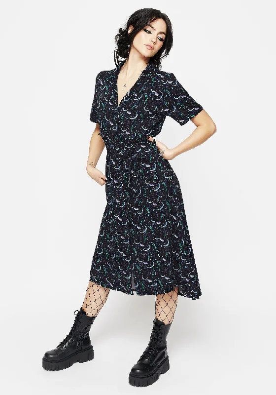 Women's Vintage-Inspired Clothing Diana Moon Moth Midi Shirt Dress